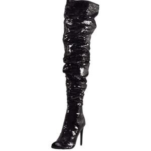 CAMSSOO Women's Sparkle Sequins Over The Knee Boots Sexy High Heels Open Toe 9.5